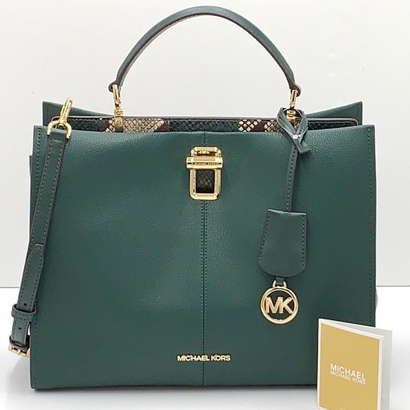 Michael Kors Handbags - MICHAEL KORS PENELOPE LARGE TOP HANDLE RASING GREEN MULTI COLOR